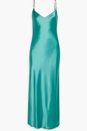 GALVAN Chain-trimmed satin maxi slip dress - Blue