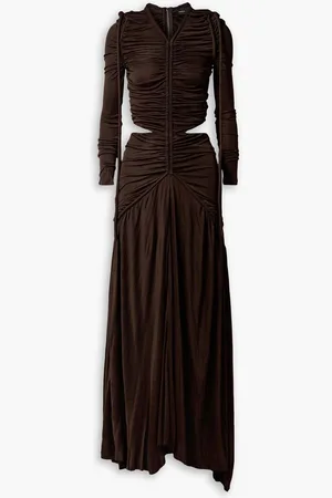 Proenza Schouler Cutout ruched jersey maxi dress - Brown