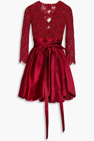 Zuhair Murad Corded lace-paneled Mikado mini dress - Burgundy