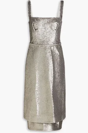 EMILIA WICKSTEAD Layered sequined mesh midi dress - Metallic
