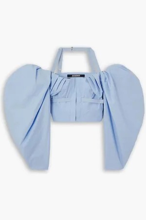 Jacquemus Taffetas cropped cold-shoulder cotton-blend top - Blue
