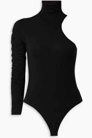 SKIN Atlas one-sleeve stretch Pima cotton-jersey turtleneck thong bodysuit