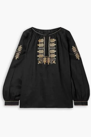 NILI LOTAN Lanette embroidered ramie blouse
