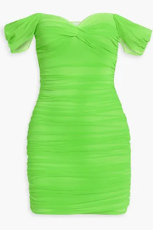 Norma Kamali Walter off-the-shoulder ruched stretch-mesh mini dress - Green