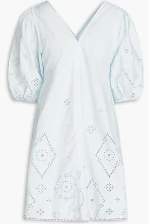 Ganni Broderie anglaise cotton mini dress - Blue