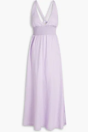 Heidi Klein Lake Garda smocked linen maxi dress - Purple