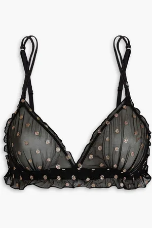 LOVE Stories Glittered polka-dot stretch-mesh triangle bra