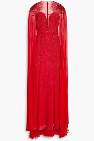 Zuhair Murad Cape-effect embellished tulle gown