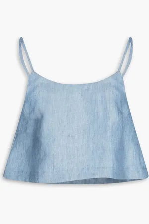Bondi Born Cropped checked linen camisole - Blue