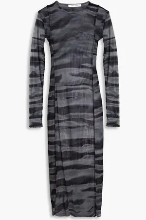 Samsøe Samsøe Printed stretch-mesh midi dress - Gray