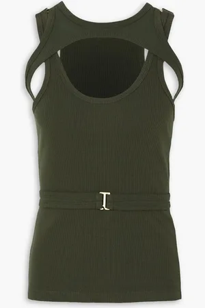 DION LEE Layered ribbed cotton-jersey tank - Green