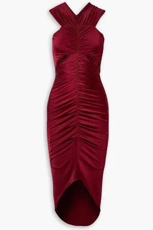 ET OCHS Off-the-shoulder cutout ruched satin-jersey midi dress - Red