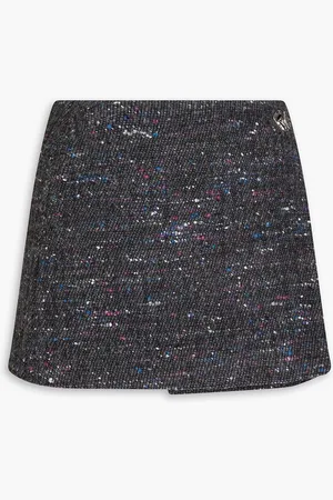 Ganni Donegal wool-blend bouclé mini wrap skirt - Gray