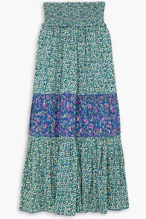 LORETTA CAPONI Romee tiered floral-print woven maxi skirt - Green
