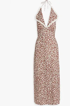 RIXO London Sabrina floral-print cotton and linen-blend halterneck midi dress - Brown
