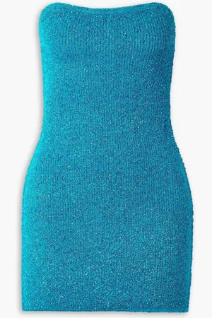 Alix NYC Cleo strapless metallic ribbed-knit mini dress - Blue