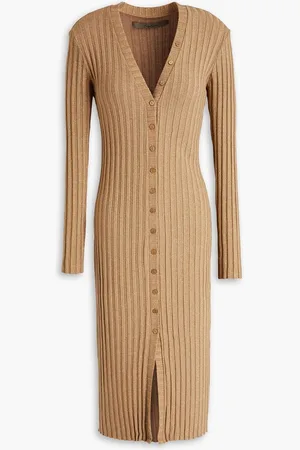 ENZA COSTA Metallic ribbed-knit midi dress - Neutral