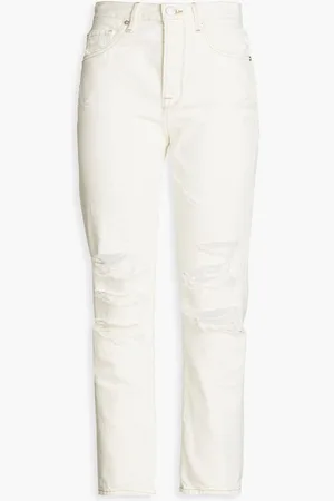 Frame Le Original distressed high-rise tapered jeans - White