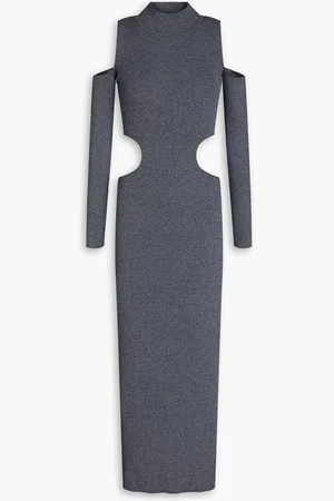 MATÉRIEL by Aleksandre Akhalkatsishvili Cold-shoulder cutout ribbed-knit maxi dress - Gray