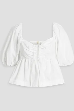 Cara Cara Pippa bow-detailed ruched cotton-poplin top