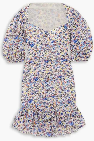 Marant Etoile Lunesa ruched printed cotton-voile mini dress