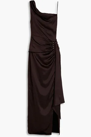 Nicholas Ruched silk-satin crepe midi dress - Brown