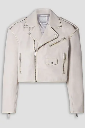 Halfboy Chiodo cropped leather biker jacket - White