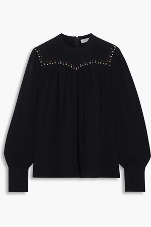Chloé Gathered embellished silk-georgette blouse