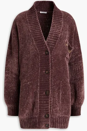 Brunello Cucinelli Bead-embellished cashmere-blend cardigan - Purple