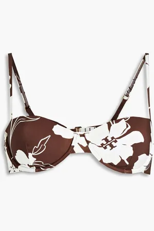 Tory Burch Floral-print underwired bikini top - Brown