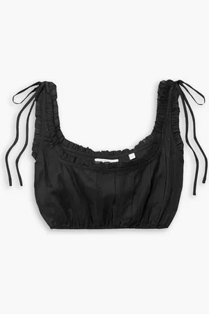 Doen Renee cropped ruffled pintucked ramie top