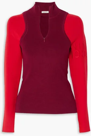 Nina Ricci Two-tone stretch silk-blend turtleneck sweater - Burgundy