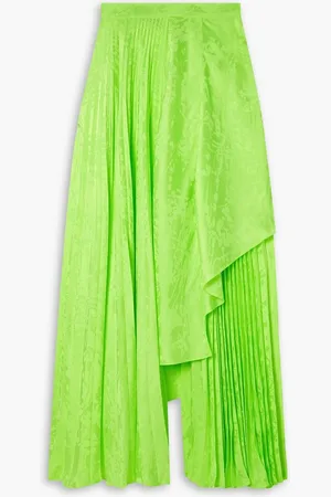 Christopher John Rogers Asymmetric pleated printed satin maxi skirt - Green