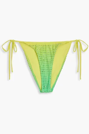 Self-Portrait Crystal-embellished dégradé bikini briefs - Green