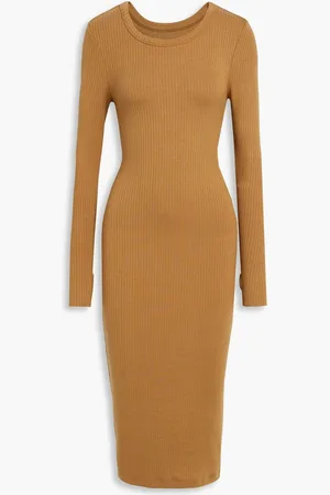 ENZA COSTA Ribbed TENCEL™-blend jersey midi dress - Brown