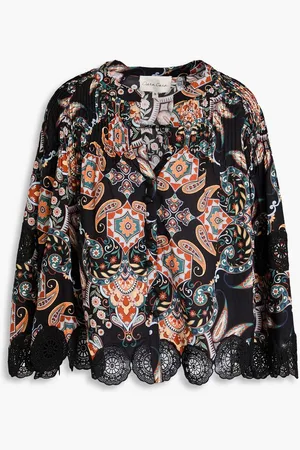 Cara Cara Emma guipure lace-paneled printed cotton-poplin blouse