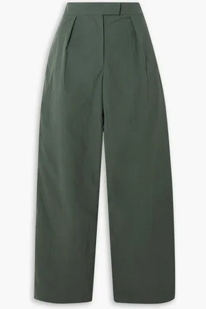 Connor Ives Pleated crinkled cotton wide-leg pants - Green
