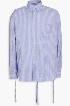 JOHN ELLIOTT Kimono striped crinkled cotton-blend Oxford shirt - Blue