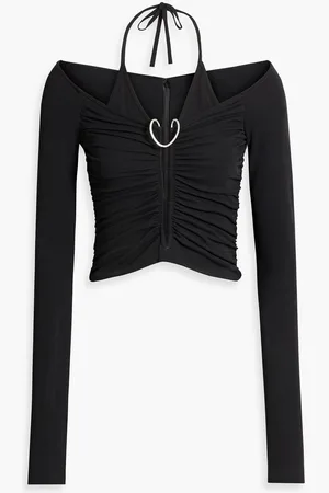 DION LEE Ruched jersey halterneck top