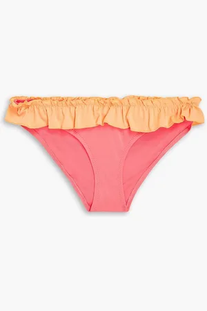 Solid Ruffled two-tone low-rise bikini briefs