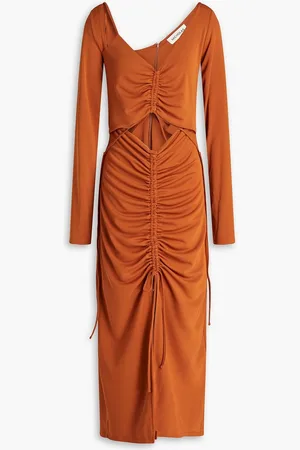 Nicholas Cutout ruched stretch-jersey midi dress - Brown