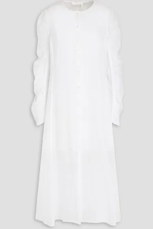 Chloé Ruched ramie midi shirt dress