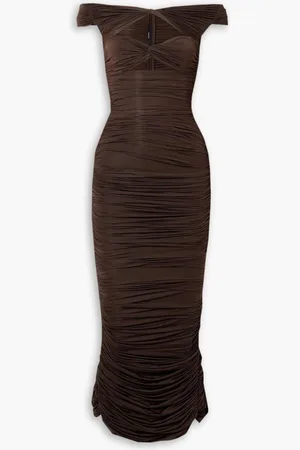 ALEX PERRY Knox off-the-shoulder cutout stretch-jersey midi dress - Brown