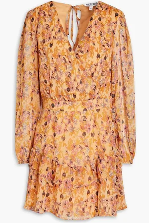 Walter Baker Mishka wrap-effect printed crepon mini dress - Orange