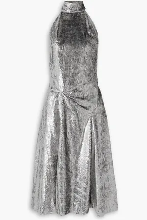 Isabel Marant Naionea draped snake-print lamé halterneck midi dress - Metallic