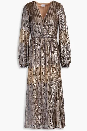 RAISHMA Wrap-effect sequined tulle midi dress - Gray