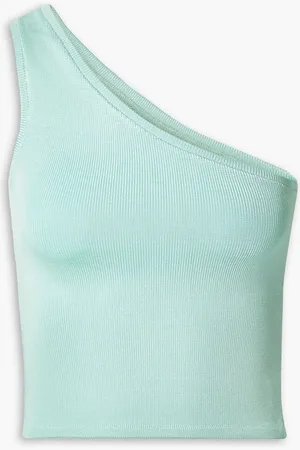 Calle Del Mar One-shoulder cropped stretch-knit top - Blue