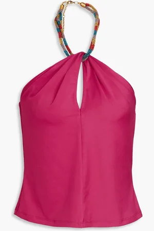 VERONICA BEARD Akeeva cutout embellished jersey halterneck top - Pink