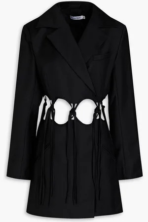 Anna Quan Cutout knotted wool-twill mini tuxedo dress
