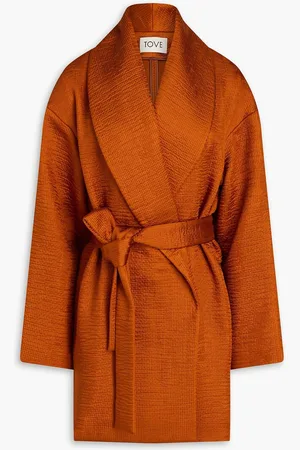 TOVE Belted ribbed satin coat - Brown